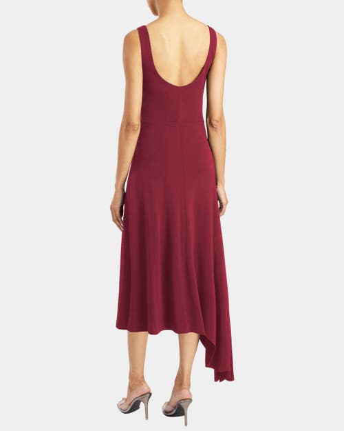 Santorelli Tani Sleeveless Midi Dress With Asymmetric Skirt Panel In Burgundy