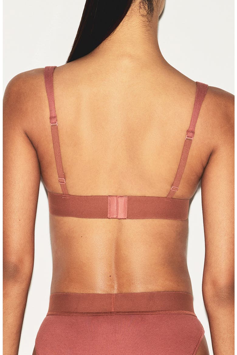 Stretch Cotton Rib Plunge Bralette, Alternate, color, REDWOOD