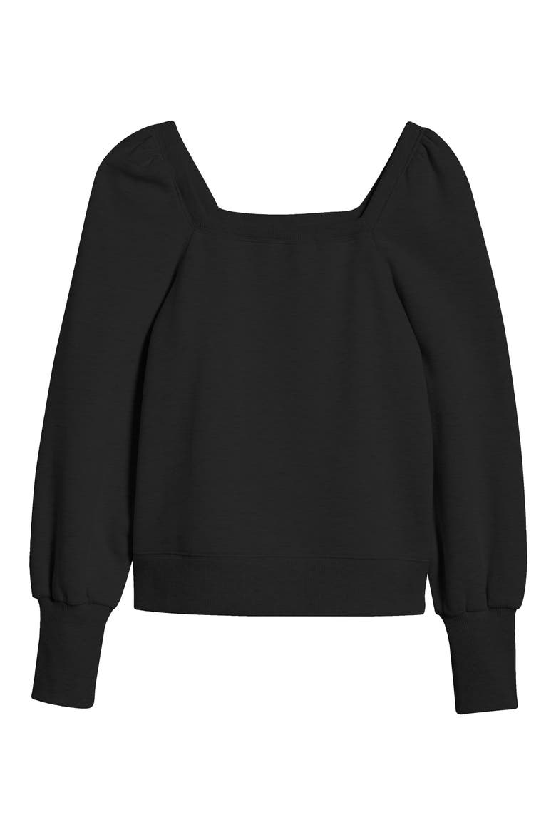Ariel Square Neck Puff Sleeve Sweatshirt, Alternate, color, BLACK