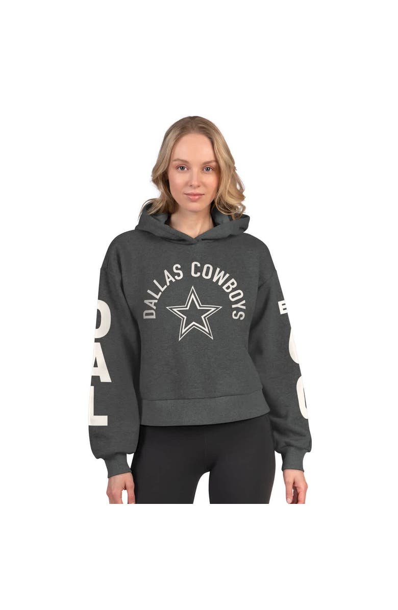STARTER Women's Starter  Heather Charcoal Dallas Cowboys Star Player Cropped Fleece Pullover Hoodie, Main, color, Heather Charcoal