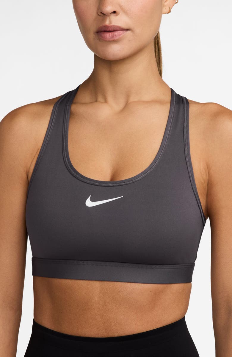 Nike Dri-FIT Swoosh Medium Support Padded Sports Bra, Alternate, color, Thunder Grey/ White