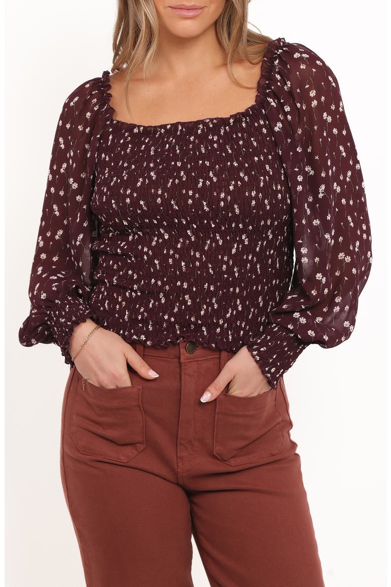 Greta Floral Smocked Top, Main, color, BURGUNDY FLORAL