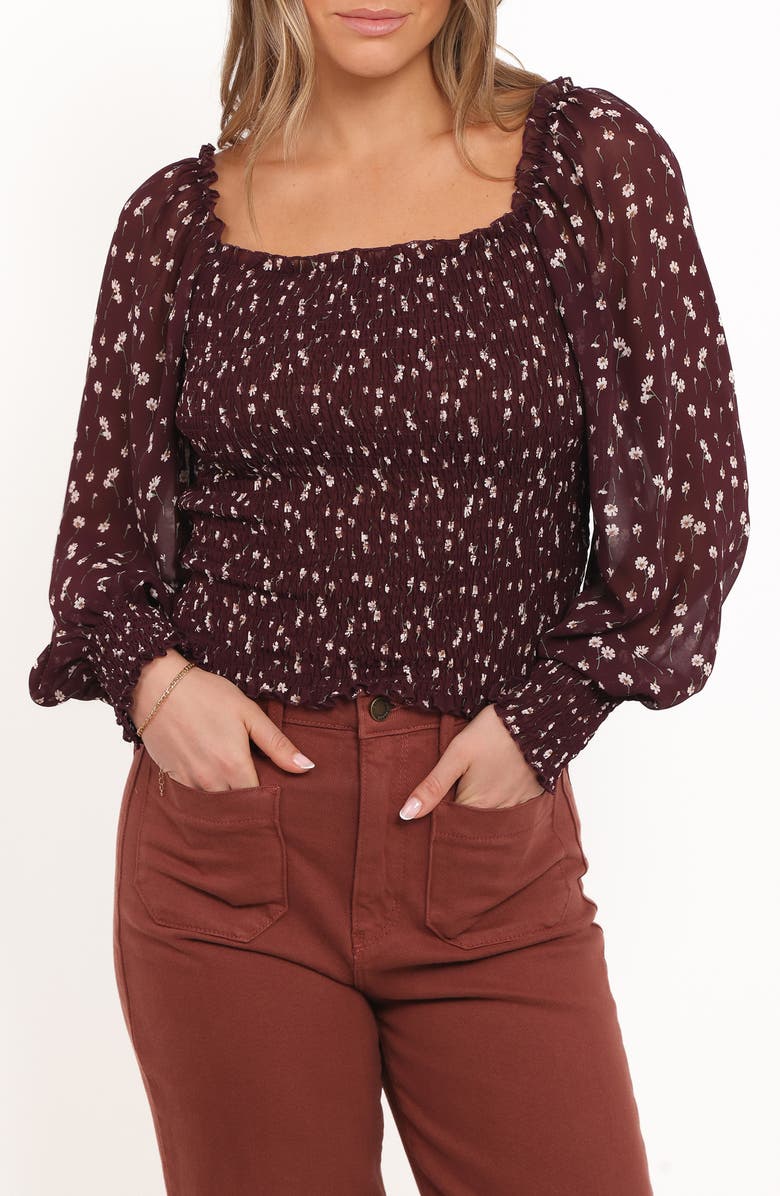Petal & Pup Greta Floral Smocked Top, Main, color, Burgundy Floral