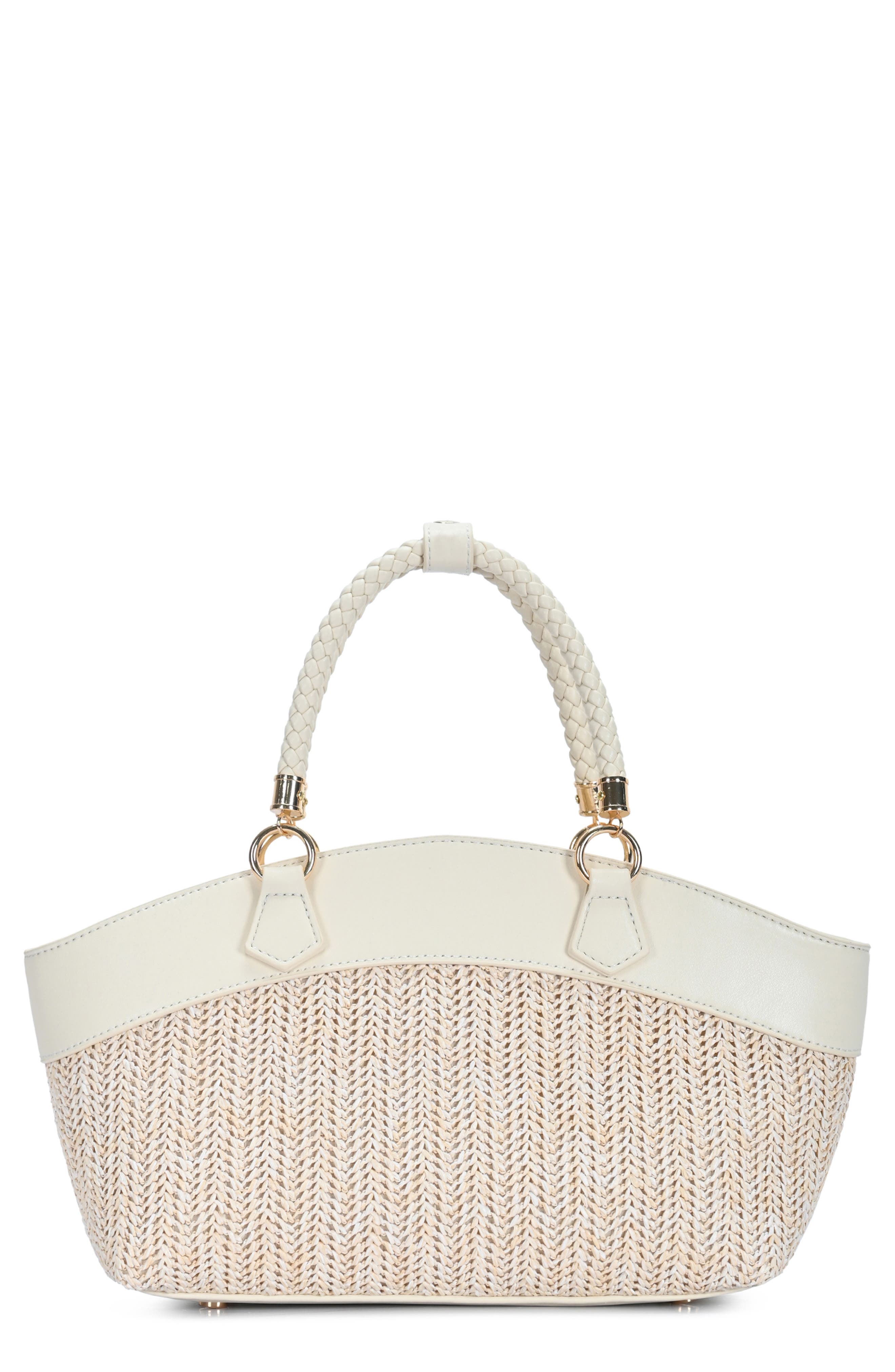 Miztique Top Handle Colorblock Raffia Tote, Main, color, Oat