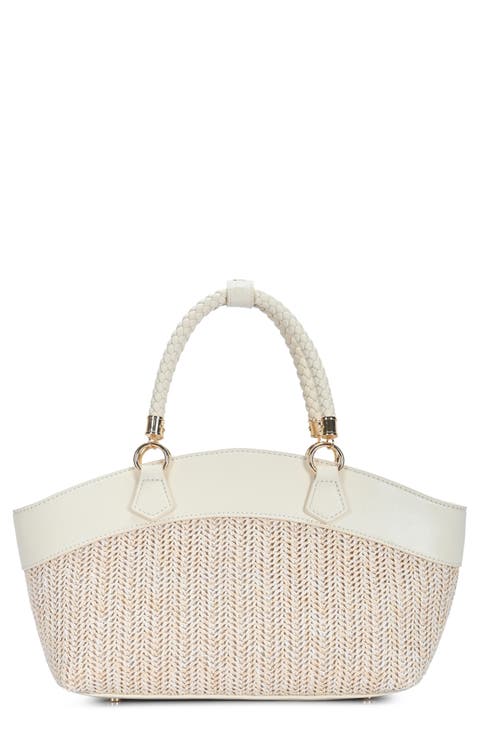 Top Handle Colorblock Raffia Tote