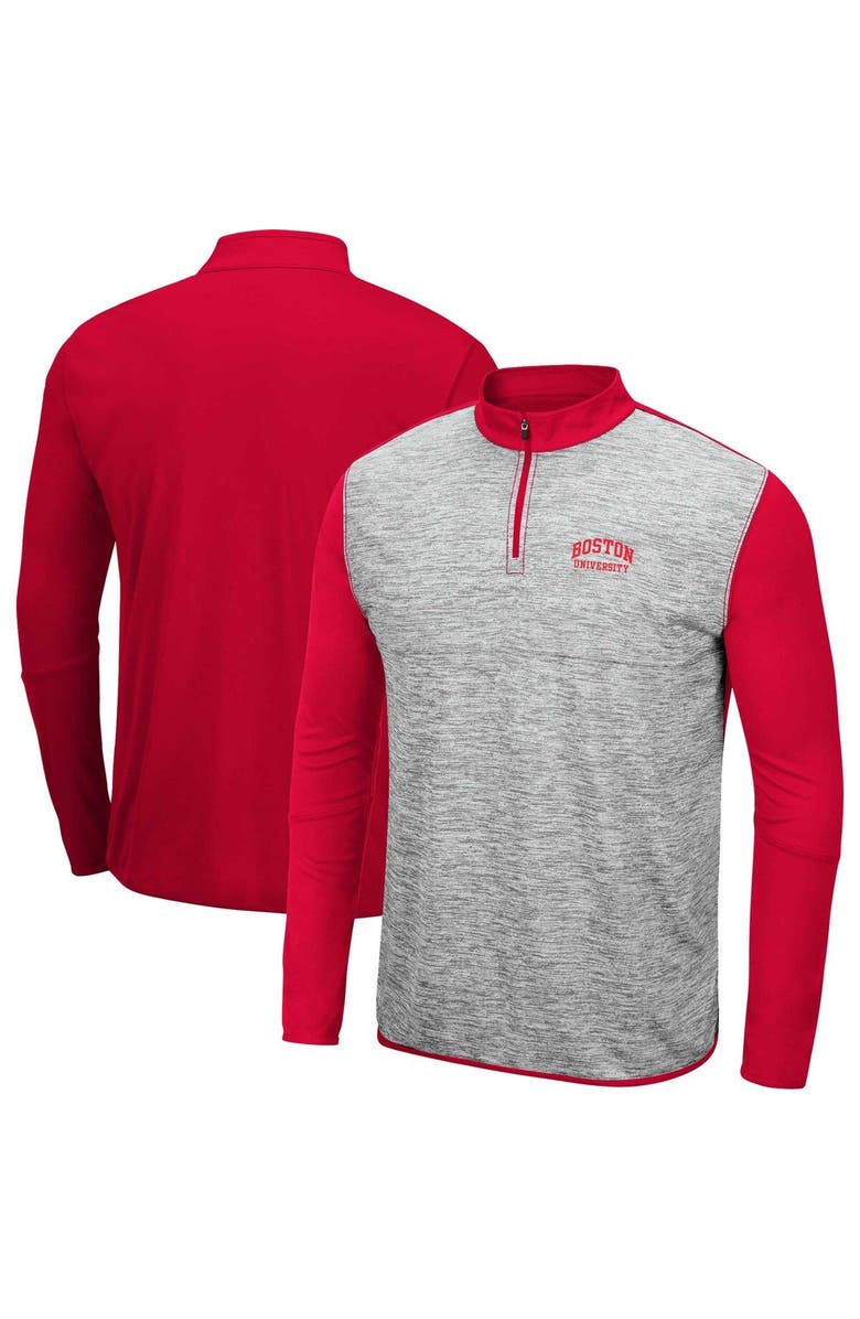 COLOSSEUM Men's Colosseum Heather Gray/Scarlet Boston University Prospect Quarter-Zip Jacket, Main, color, 