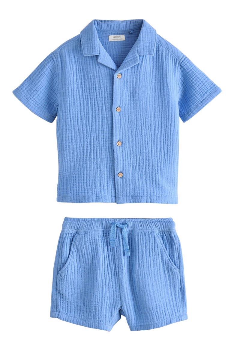 Kids' Doubleface Cotton Button-Up Shirt & Shorts Set, Main, color, BLUE