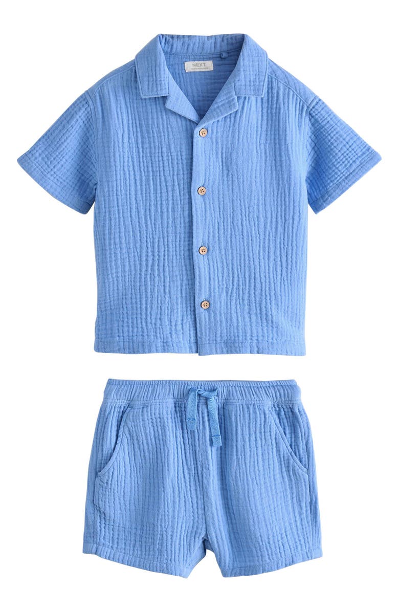 NEXT Kids' Doubleface Cotton Button-Up Shirt & Shorts Set, Main, color, Blue