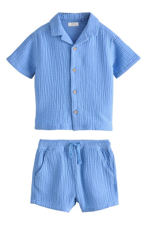 Kids' Doubleface Cotton Button-Up Shirt & Shorts Set (Baby, Toddler & Little Kid)