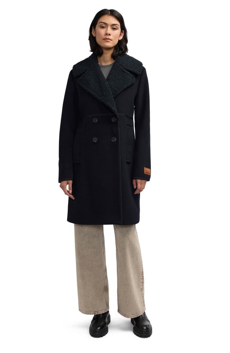 Scotch & Soda Runa Faux Shearling Collar Peacoat, Alternate, color, Black