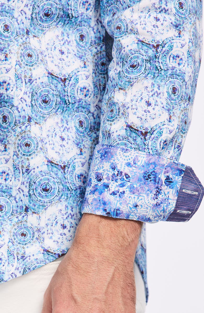 Robert Graham Ripon Cotton Button-Up Shirt, Alternate, color, Blue