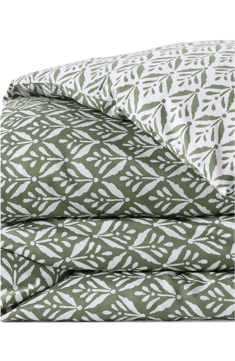 Lands' End 400 Thread Count Premium Supima Cotton No Iron Sateen Duvet Bed Cover, Alternate, color, Stone Green Wood Block Floral