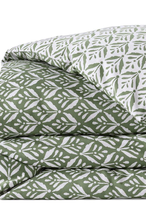 Lands' End 400 Thread Count Premium Supima Cotton No Iron Sateen Duvet Bed Cover In Stone Green Wood Block Floral