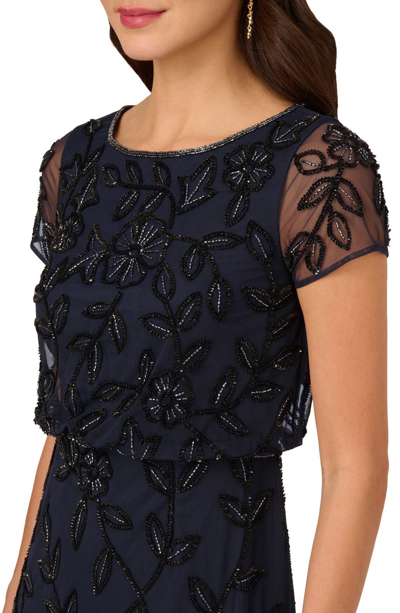 Adrianna Papell Blouson Beaded Gown, Alternate, color, Navy Black