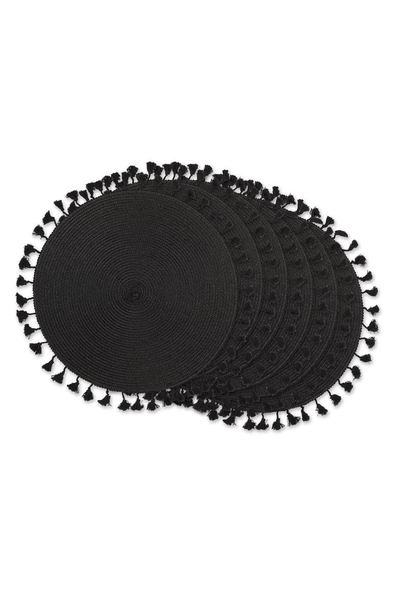 Tassel Fringe PP Woven Round Placemat Set/6, Main, color, Black