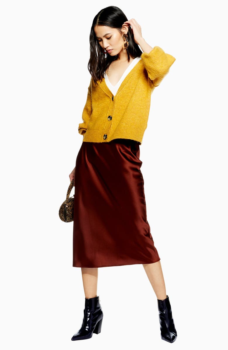 Topshop Horn Button Crop Cardigan, Alternate, color,