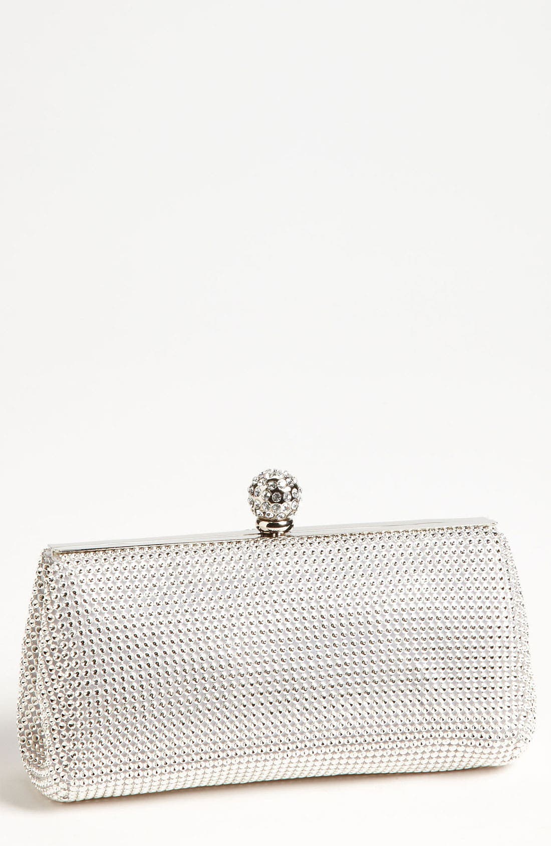 'Crystal' Mesh Clutch, Main, color, SILVER