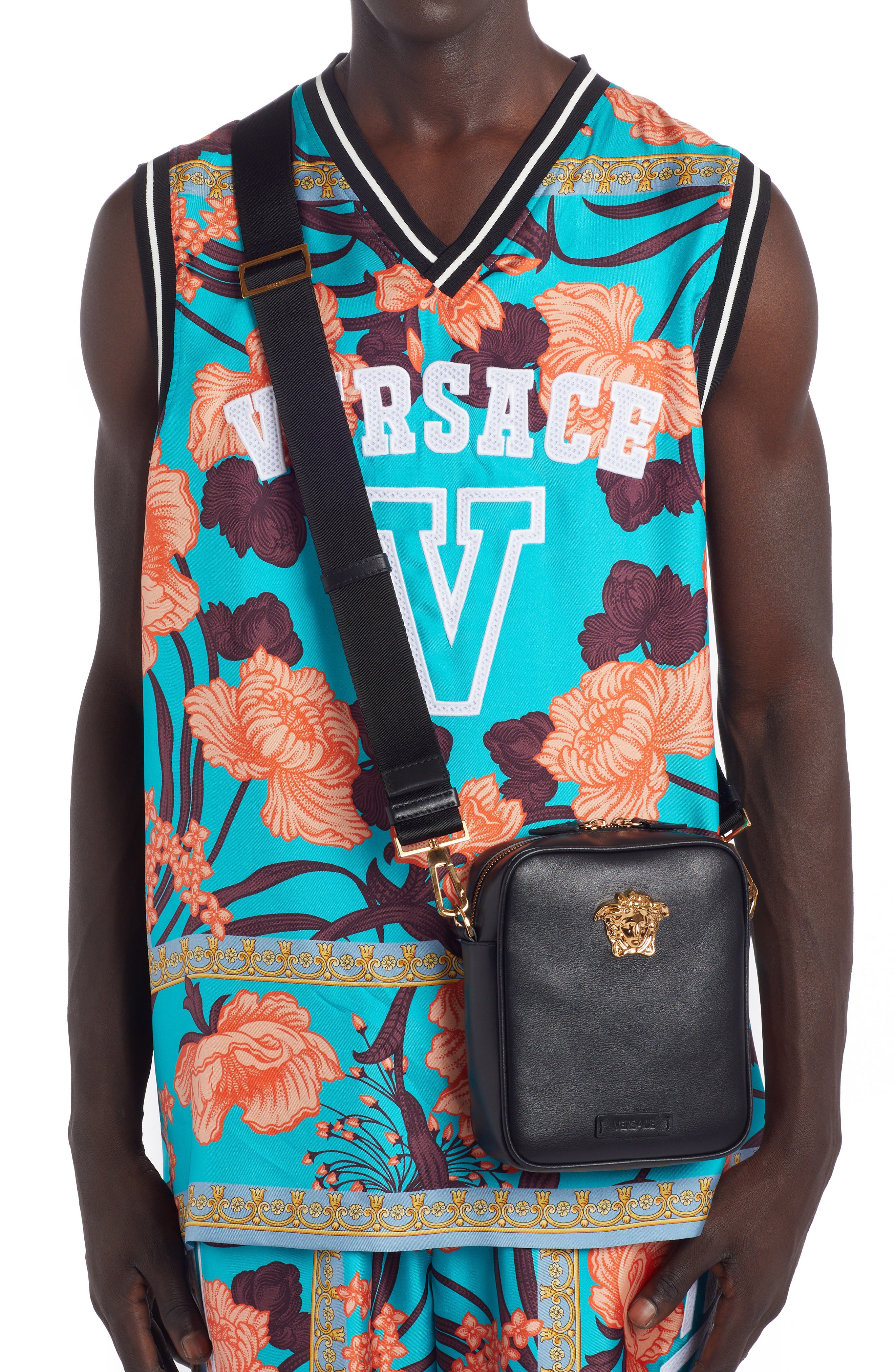 Versace Mini La Medusa Leather Crossbody Bag, Alternate, color, 