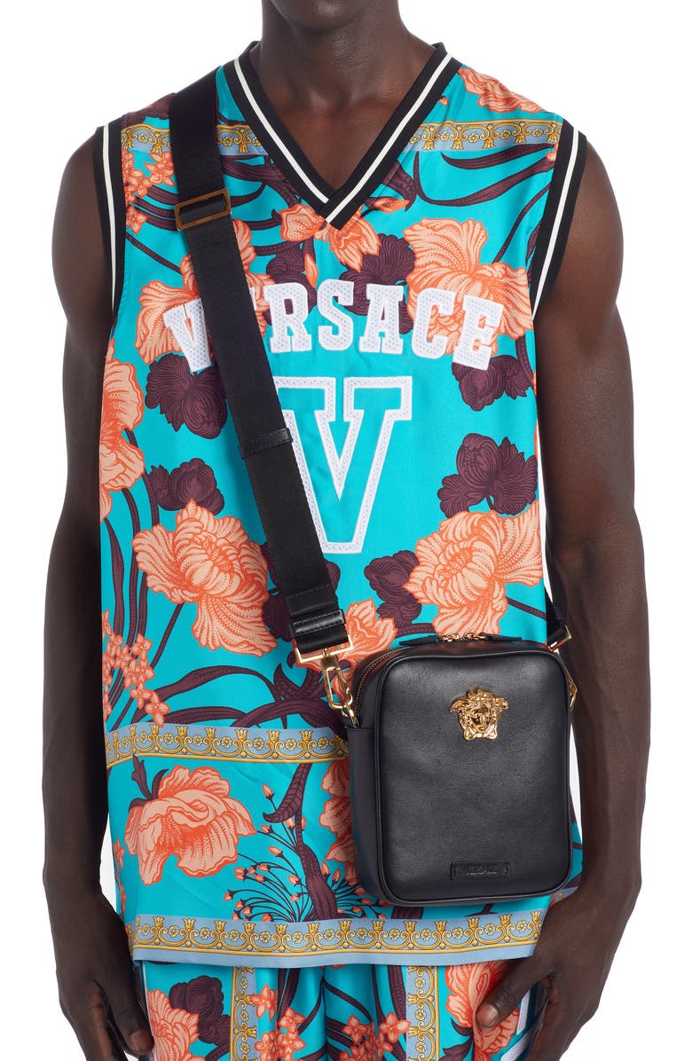 Versace Mini La Medusa Leather Crossbody Bag, Alternate, color,