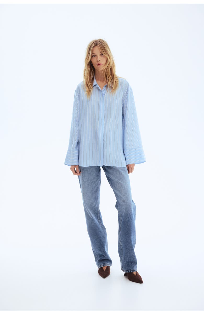 H&M Oversized Shirt, Alternate, color, Light Blue/Striped
