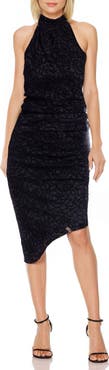 Jewel Badgley Mischka Stretch Lace Asymmetric Body-Con Cocktail Dress