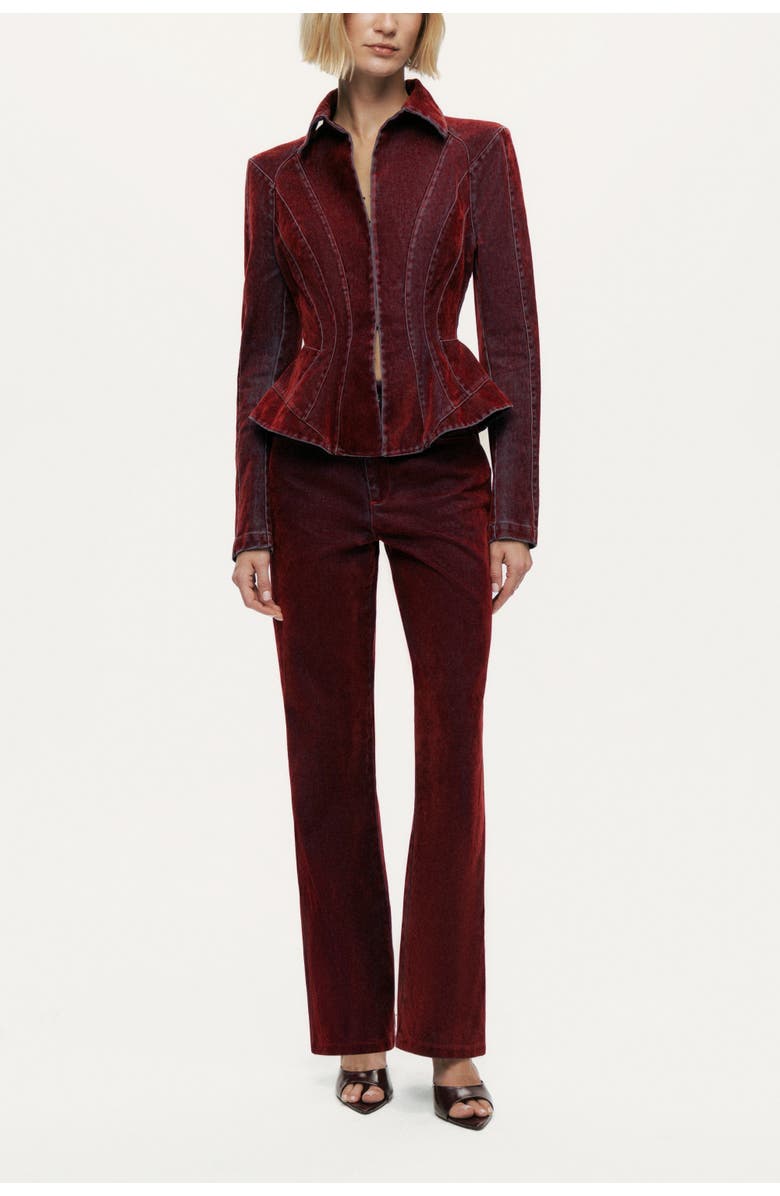 Nocturne Velvet Corset-Seamed Peplum Jacket, Main, color, Burgundy