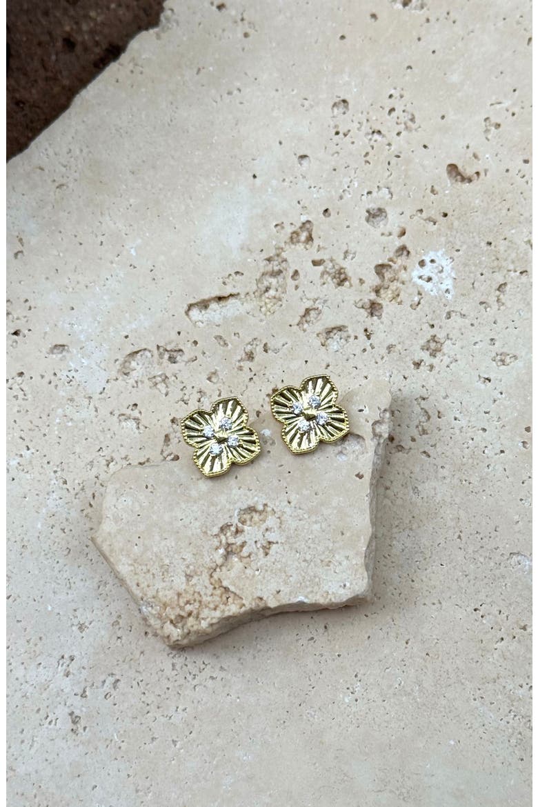CZ Clover Stud Earrings, Alternate, color, GOLD