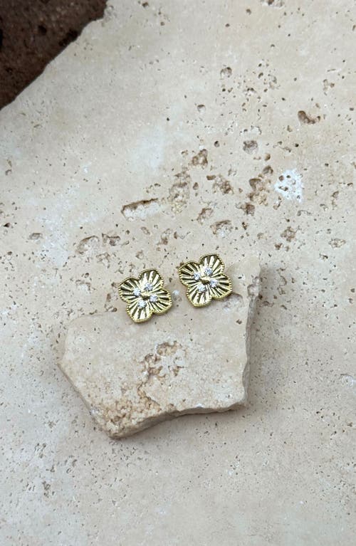 Adornia 14k Gold Plate Cz Pointed Prismatic Clover Stud Earrings In Gold
