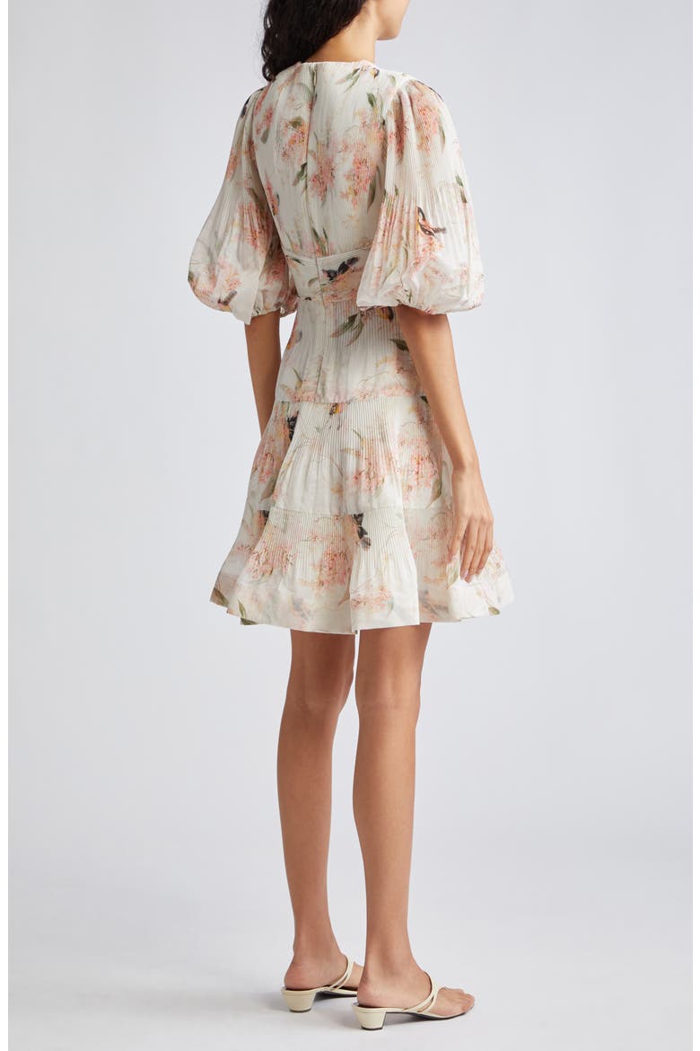 Floral Plissé Fit & Flare Dress, Alternate, color, CORAL BIRDS