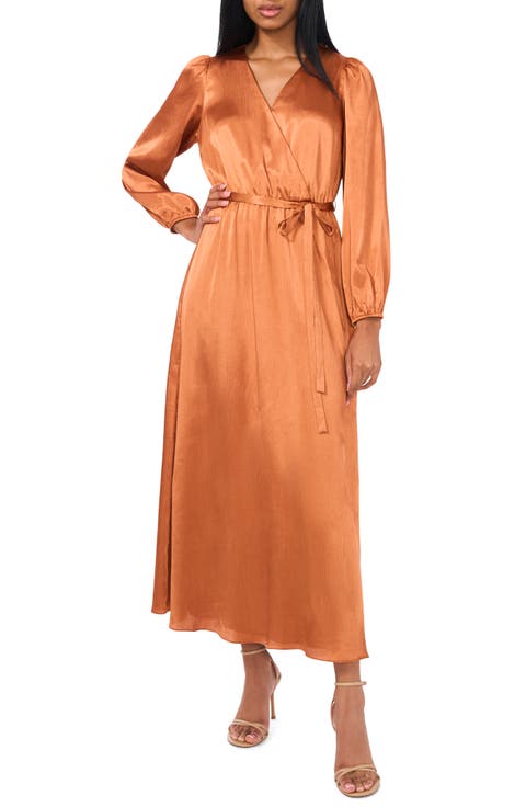 Long Sleeve Faux Wrap Maxi Dress