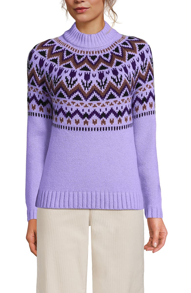 Lands' End Cozy Lofty Fair Isle Yoke Mock Neck Sweater, Alternate, color, 