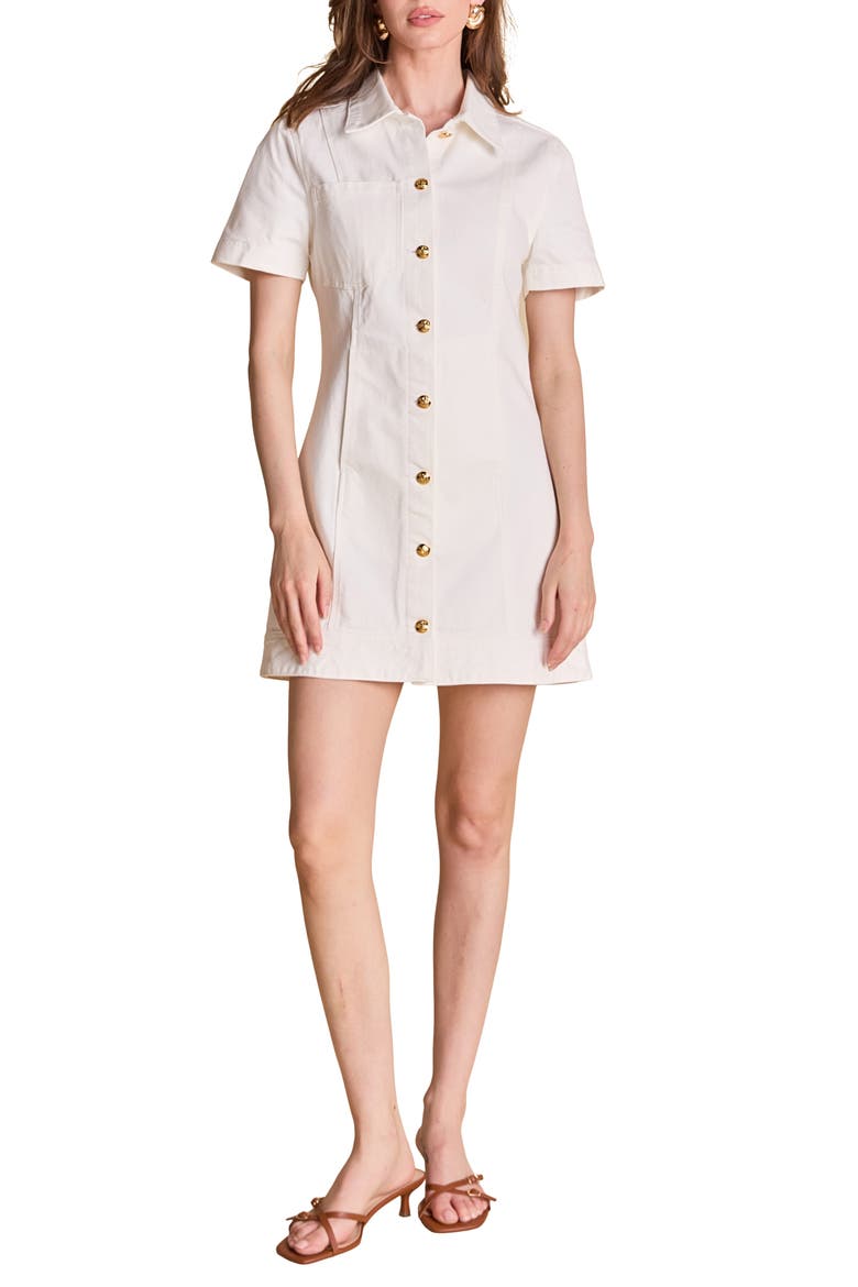 Denim Mini Shirtdress, Main, color, WHITE