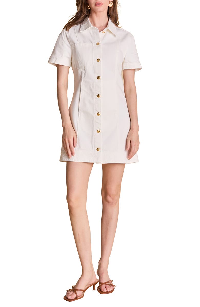 English Factory Denim Mini Shirtdress, Main, color, White
