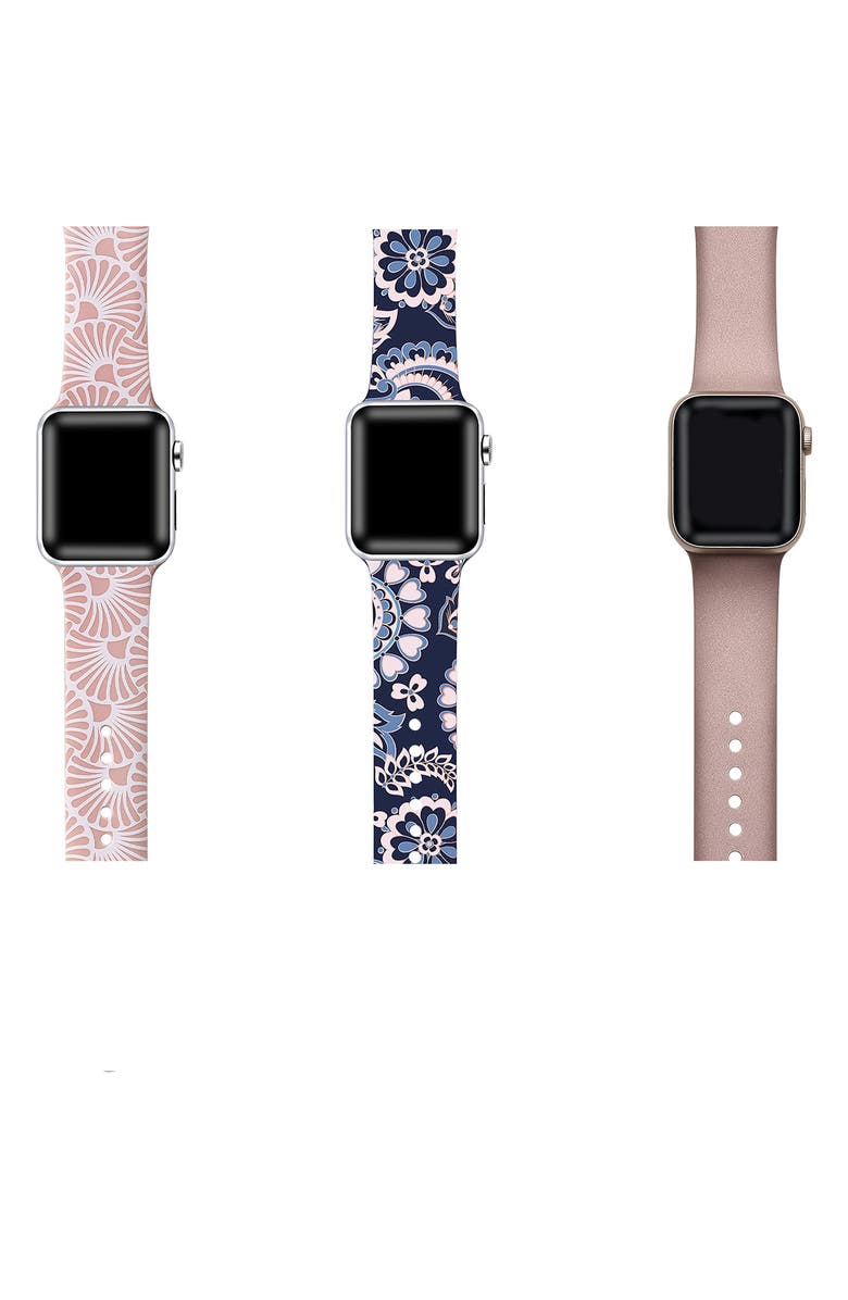 The Posh Tech Assorted 3-Pack Silicone Apple Watch<sup>®</sup> Watchbands, Alternate, color, Pink/ Navy Multi