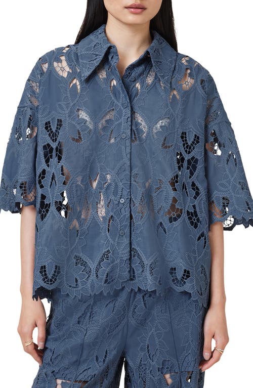 Allsaints Charli Relaxed Fit Embroidered Shirt In Dusty Blue