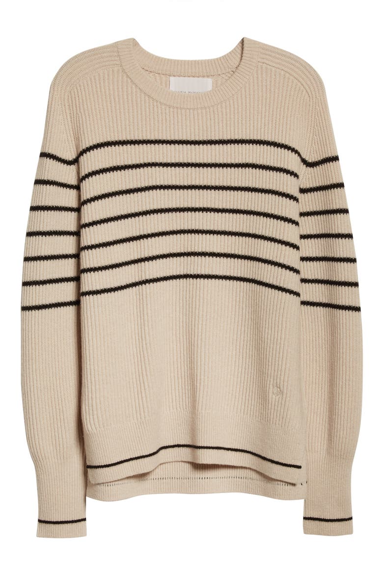 Stripe Rib Recycled Cashmere Blend Sweater, Alternate, color, CREMA W/ BLACK STRIPE