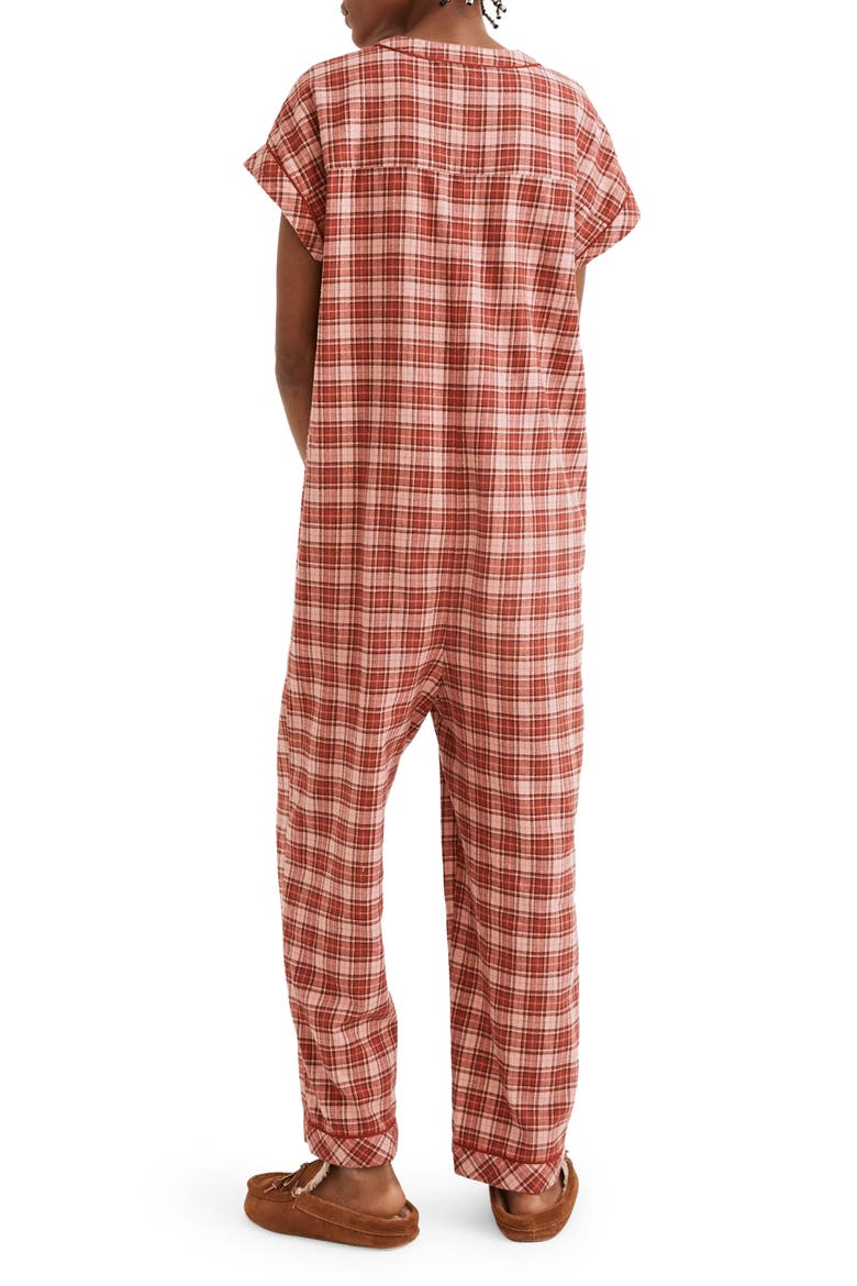 Nordway Plaid Flannel Bedtime Jumpsuit Pajamas, Alternate, color, DARK CINNABAR