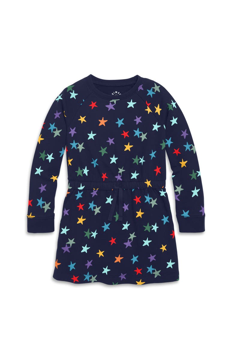 Primary Sweatshirt Dress In Rainbow Confetti Stars, Main, color, Navy Confetti Stars