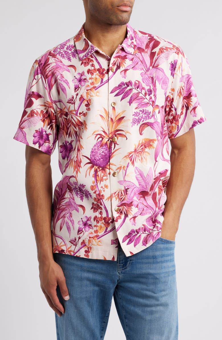 Tommy Bahama Garden of Hope & Courage Print Short Sleeve Silk Button-Up Shirt, Main, color,