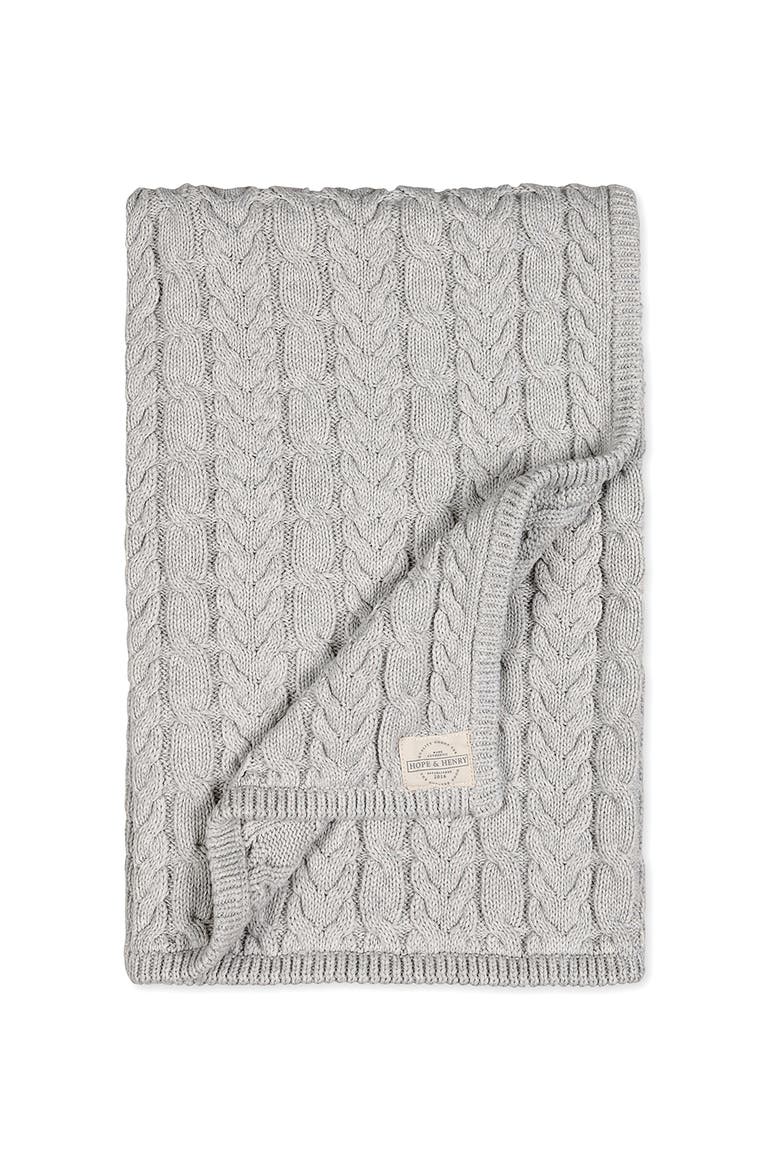 0 Organic Cable Knit Baby Blanket Unisex, Main, color, Light Gray Heather Cable