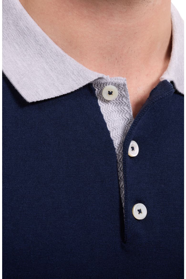 Short Sleeve Cotton & Modal Polo Sweater, Alternate, color, NAVY