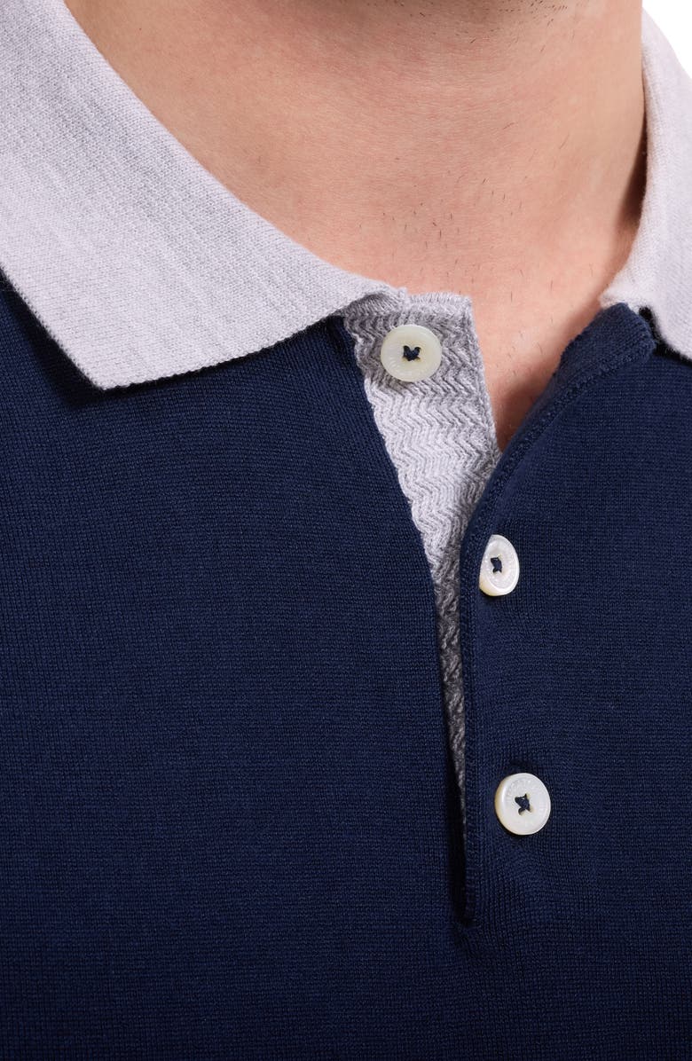 Bugatchi Short Sleeve Cotton & Modal Polo Sweater, Alternate, color, Navy