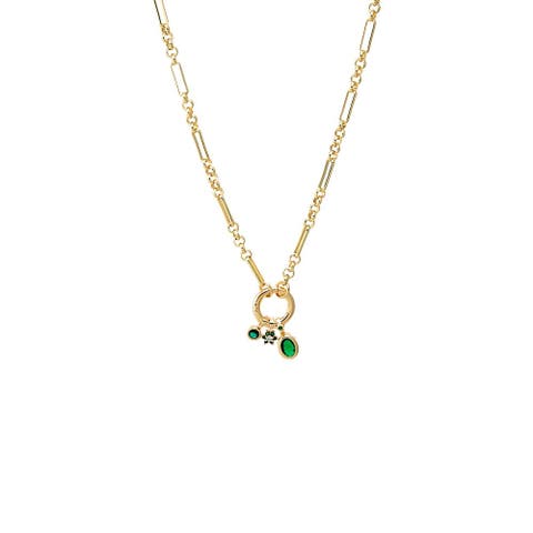 Green CZ Charm Trio Multi Chain Clicker Toggle Necklace