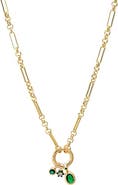 BY ADINA EDEN Green CZ Charm Trio Multi Chain Clicker Toggle Necklace