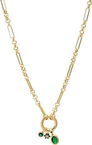 BY ADINA EDEN Green CZ Charm Trio Multi Chain Clicker Toggle Necklace