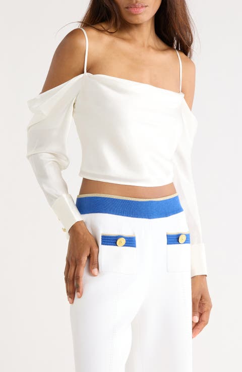 Cavallo Cold Shoulder Long Sleeve Silk Crop Top