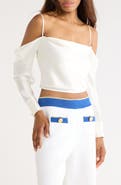 L'AGENCE Cavallo Cold Shoulder Long Sleeve Silk Crop Top