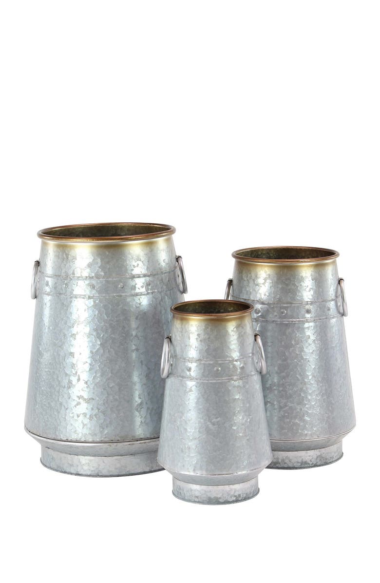 SONOMA SAGE HOME Silver Galvanized Iron Barrel Planter - Set of 3, Main, color,