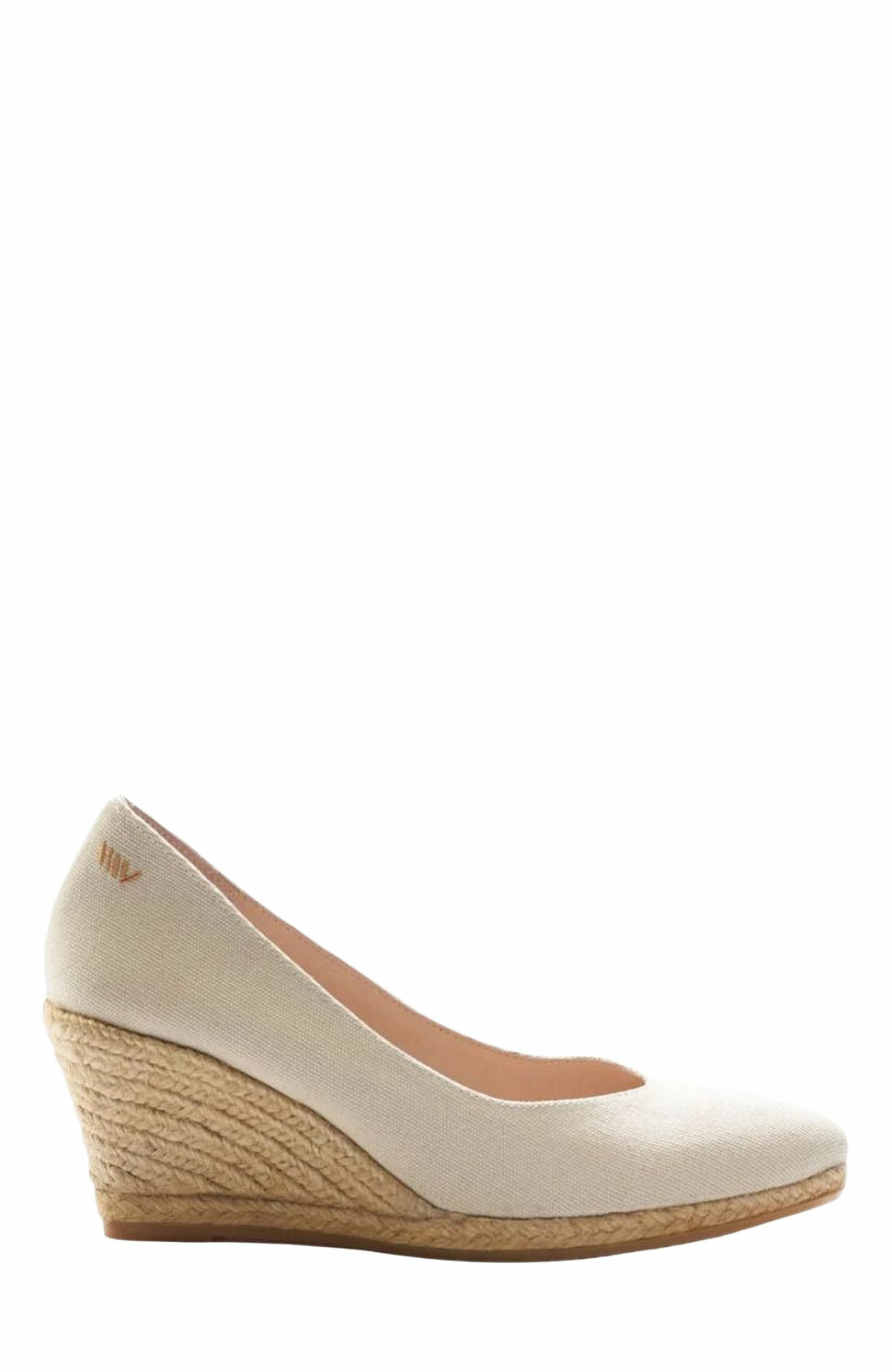 Roses Canvas V Cut Espadrille Wedges, Alternate, color, Beige
