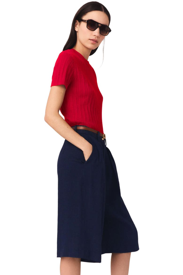 Linen-blend Bermuda shorts, Alternate, color, Navy